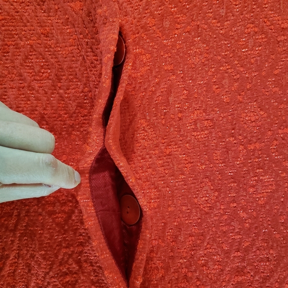 VGUC Zara Jacquard Herringbone Buttoned Mid Length Coat Red Size Large - Picture 11 of 16